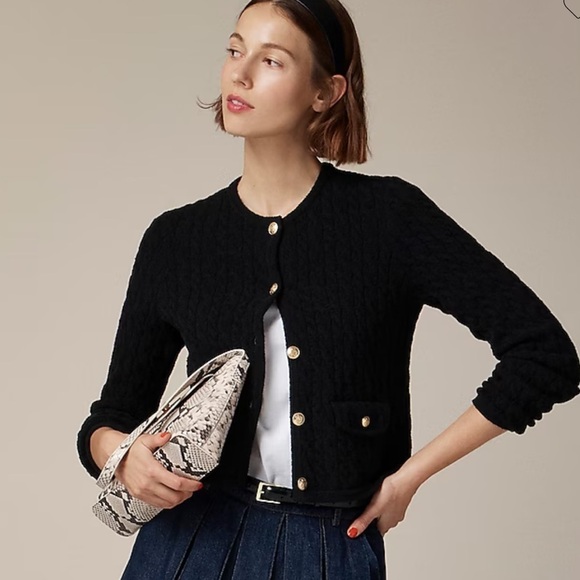 J crew Odette cable-knit sweater lady jacket in cotton-blend bouclé - Picture 1 of 4